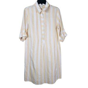 Max Studio Linen Blend 1/2 Button Shirt‎ Dress S Beige Striped Roll Tab Coastal